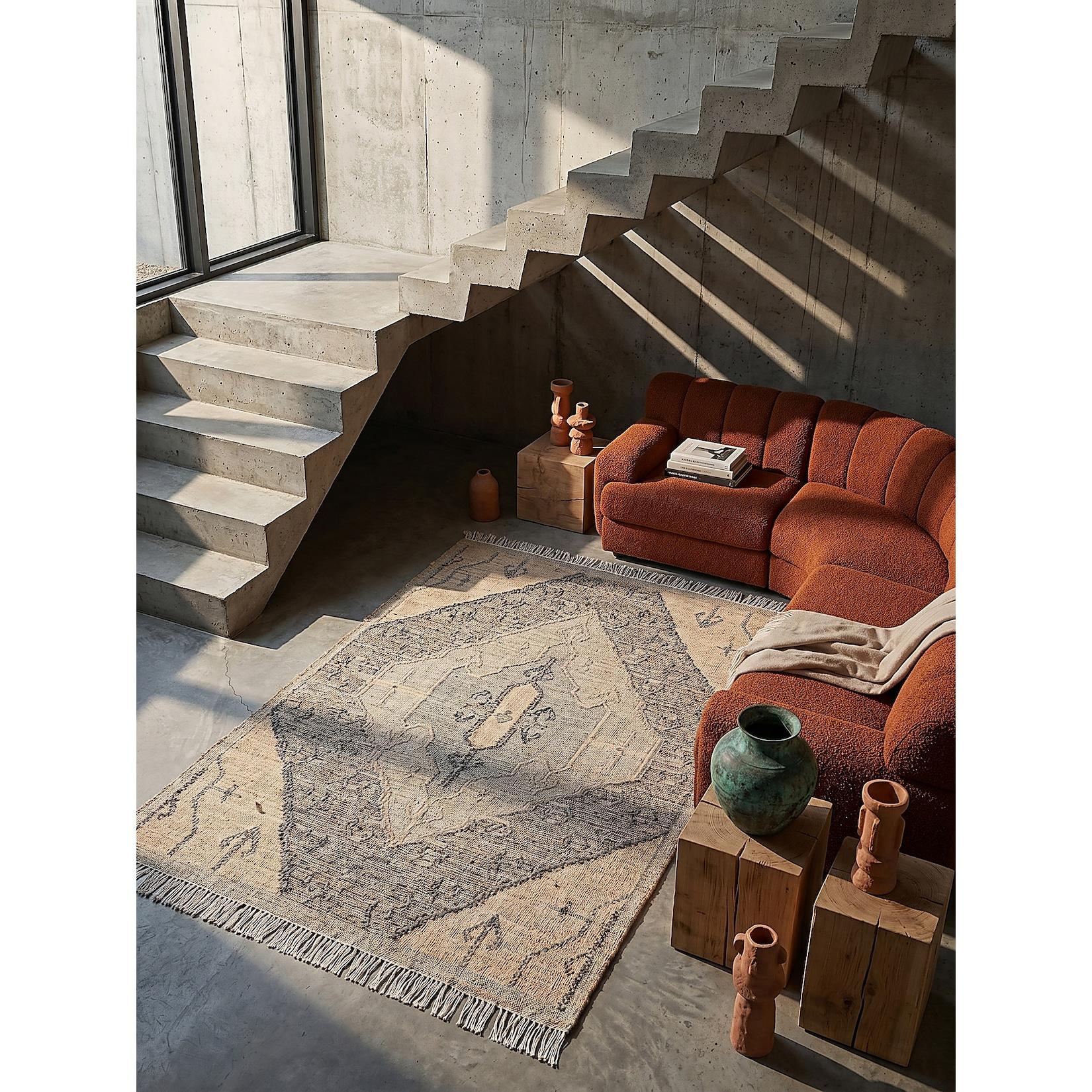 Flachgewebe-Teppich Medaillon Natur 160 x 230 cm - BERMEO Kadima