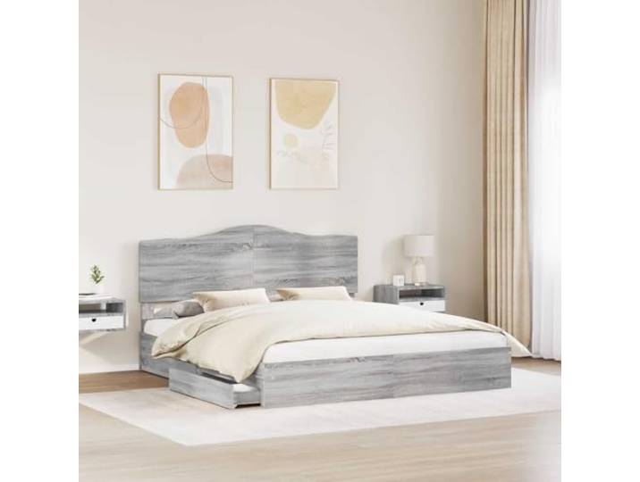 SKTQYQO Boxspringbett Grau Sonoma 200 x 200 cm Technisches Holz, integrierte Schubladen, modernes Design, einfache Montage