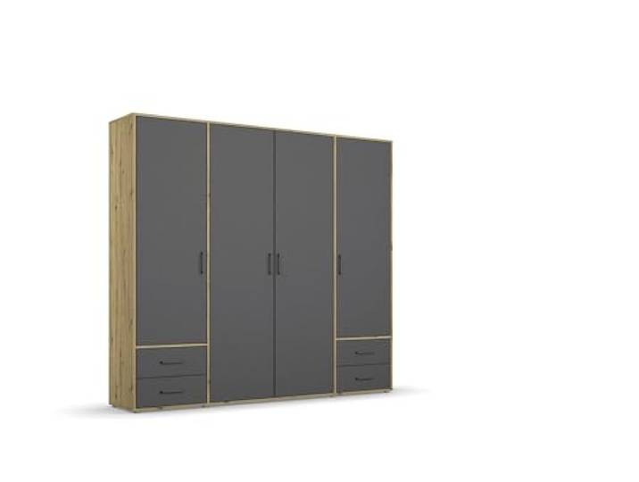 möbelando Drehtürenschrank >Voyager< 4 Schübe, 5 Böden, grau/Eiche Artisan Dekor - 187x194x53 (BxHxT)