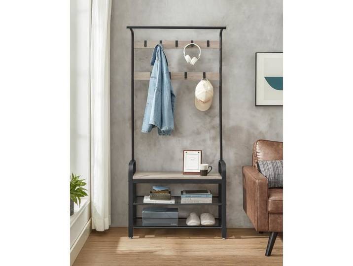Porte-Manteau d'Entrée Vintage - VASAGLE - HSR400B02 - Avec Banc et Étagère à Chaussures