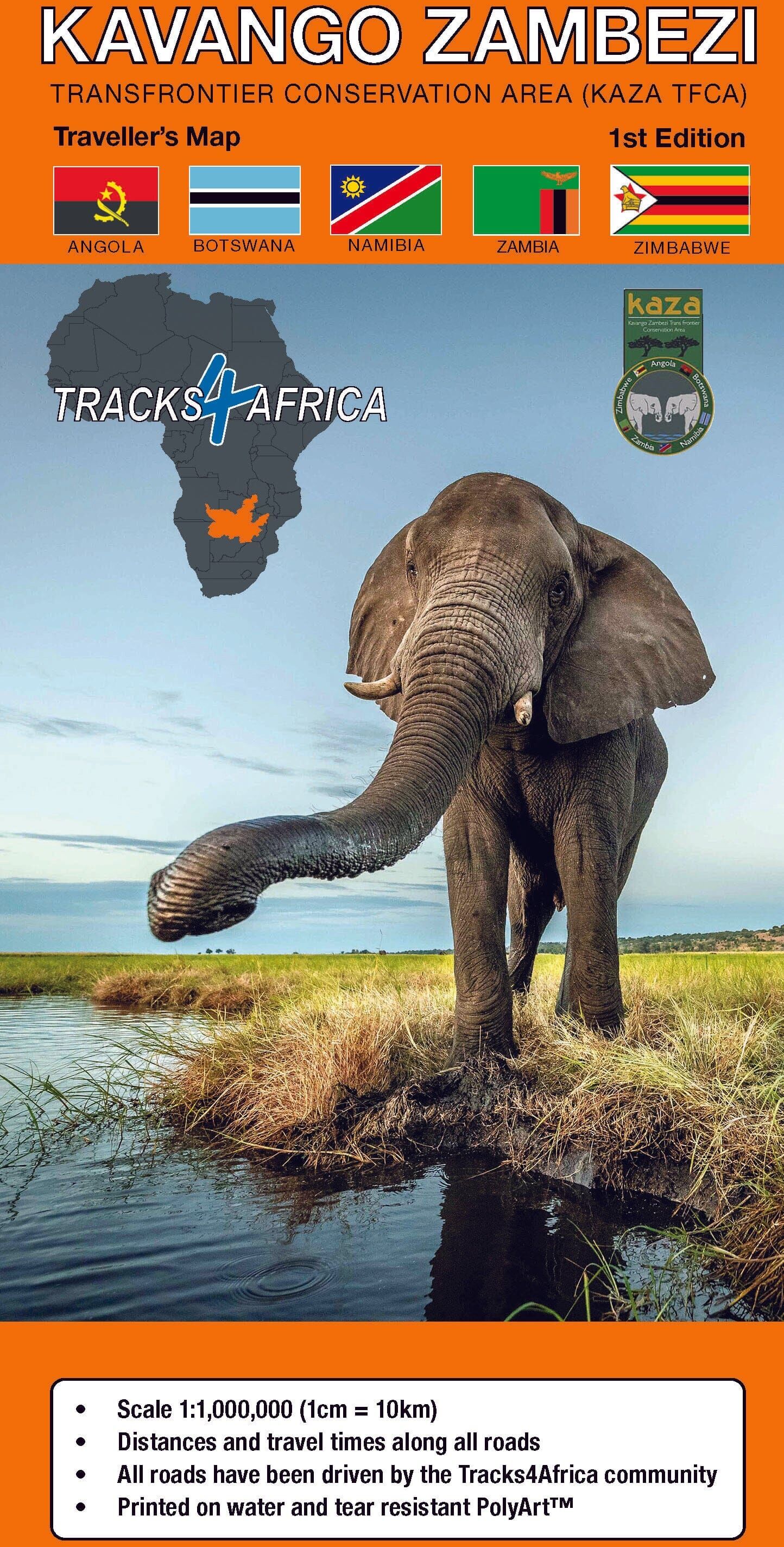 Carte routière - Kavango Zambezi - Transfrontier conservation area (KAZA TFCA)   Tracks4Africa