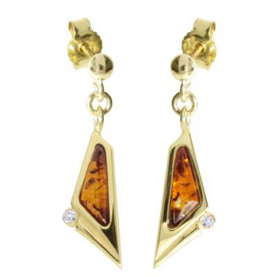 Paar Ohrhänger OSTSEE-SCHMUCK "- Agneta - Gold 585/000 - Bernstein/Brillant" Gr. 20, gold (gold 585, goldfarben, gelb), Ohrringe, Damen, 20, Gelbgold 585
