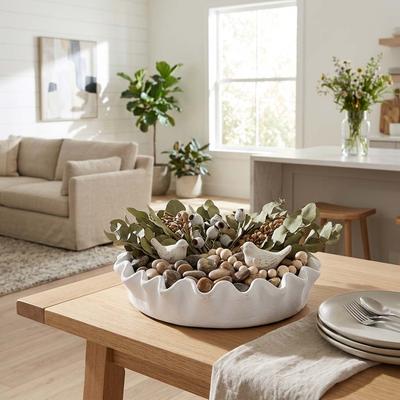 Sagebrook Home "Modern Artful Terracotta Bowl - 13"", White - 13.0"""