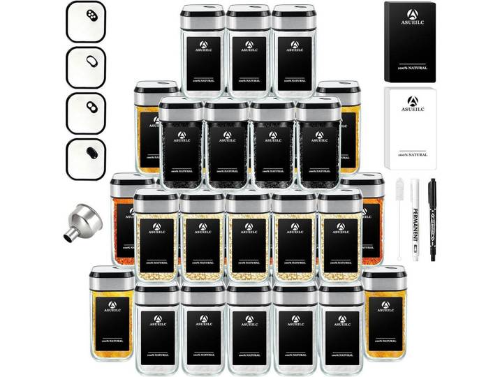 Gewürzgläser 35-teiliges Set mit 3 Kalibern 120ml, Mehrfarbig, Glas, 4.7x9.7x4.7 cm, Küchenzubehör, Vorratsbehälter, Gewürzgläser