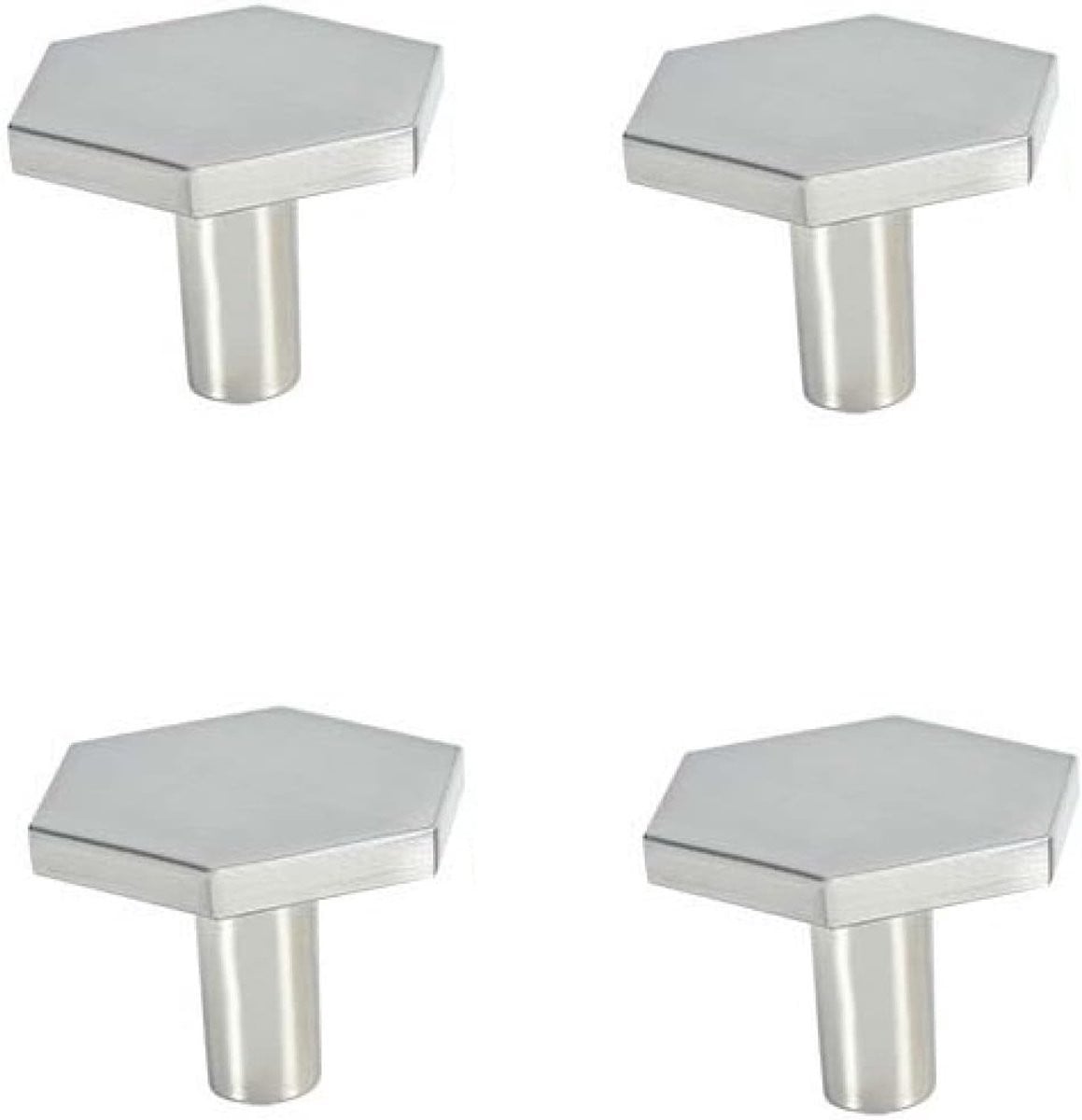 Set van 4 zeshoekige kastknoppen met geborstelde zilveren afwerking