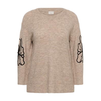 Strickpullover KAFFE CURVE "KAFFE Curve Strickpullover KCerina", Damen, Gr. S, beige (desert taupe, schwarz flower emb), Pullover Strickpullover