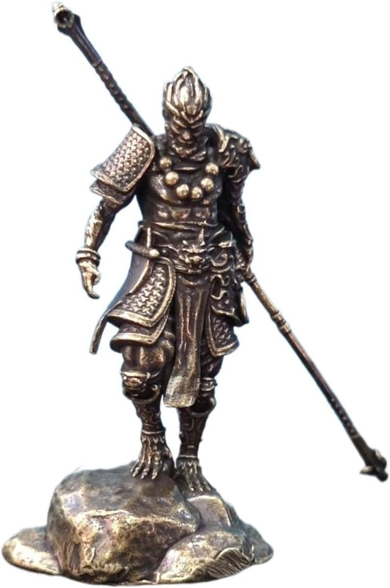 Handgemaakt Messing Miniatuur Beeldje Staande Aap voor Bureau Decoratie, Hoogte: 6 cm
