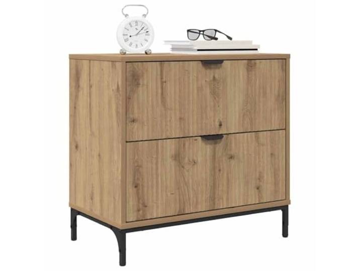 KTHLBRH Nachttisch Eiche Handwerk 63,5 x 36 x 61 cm Holz mehrschichtig 2 Schubladen, Beine aus mattem Stahl, mattes Finish, einfache Montage