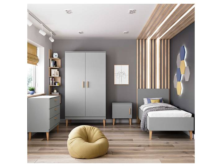 Chambre Complète Lit Enfant 80x180\, Commode Et Armoire Kocot Kids Kubi - Gris