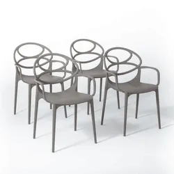 RATTATAN Set aus 4 stapelbaren Stühlen aus Polypropylen mit Glasfaser für Außen- und Gartenbereich, Bar, Restaurant oder Küche– Charlotte – Taupe
