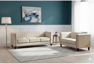 US Pride Furniture Container Furniture Line Tufted Square Design 2 Pieces Livingroom Sets, Loveseat and Sofa