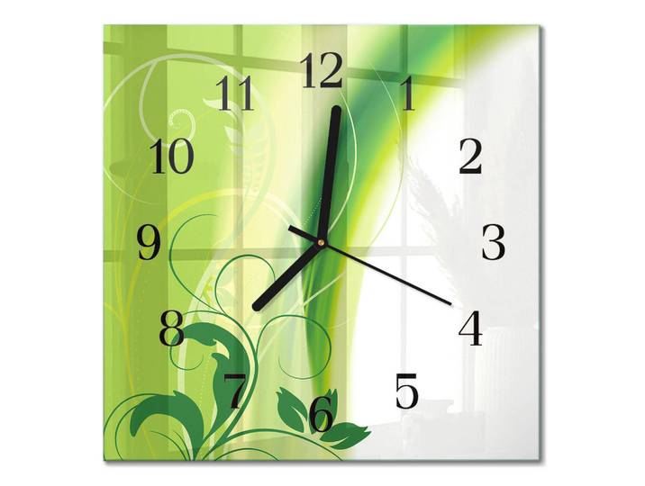 Tulup Wanduhr 30x30 cm - Blumenmuster, Grün, Glas, Quadratisch, 30x30x0.4 cm, Dekoration, Uhren, Wanduhren