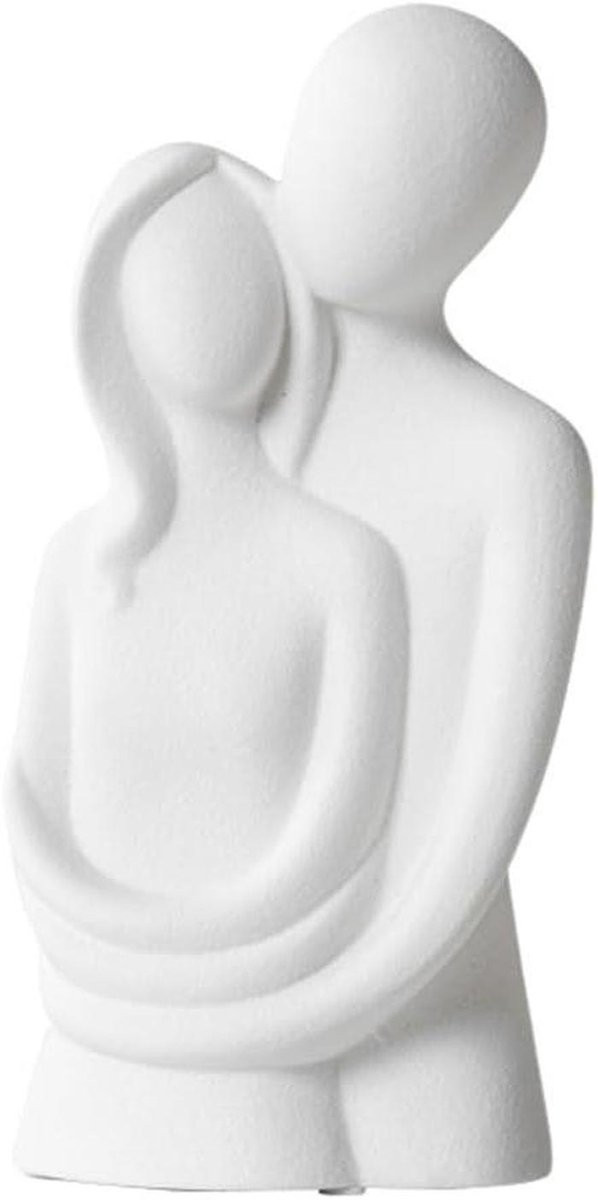 Omhelzend Beeld Koppelfiguur Decoratie Wit Keramiek - 20 x 9,5 cm