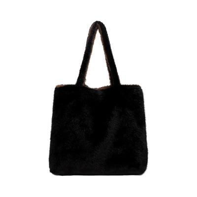 Shopper EMILY & NOAH "Shopper E&N Eva Fluffy", Damen, Gr. B/H/T: 39cm x 34cm x 14cm, schwarz (schwarz, braun 102), Polyester, Taschen Shopper