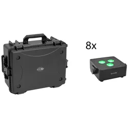EUROLITE Set 8x AKKU IP Flat Light 3 sw + Kunststoffcase mit Trolley