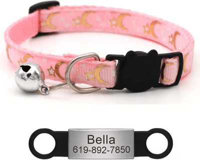 Inspire Curations Personalized Reflective Star & Moon Cat Collar With Engraved ID Tag pink