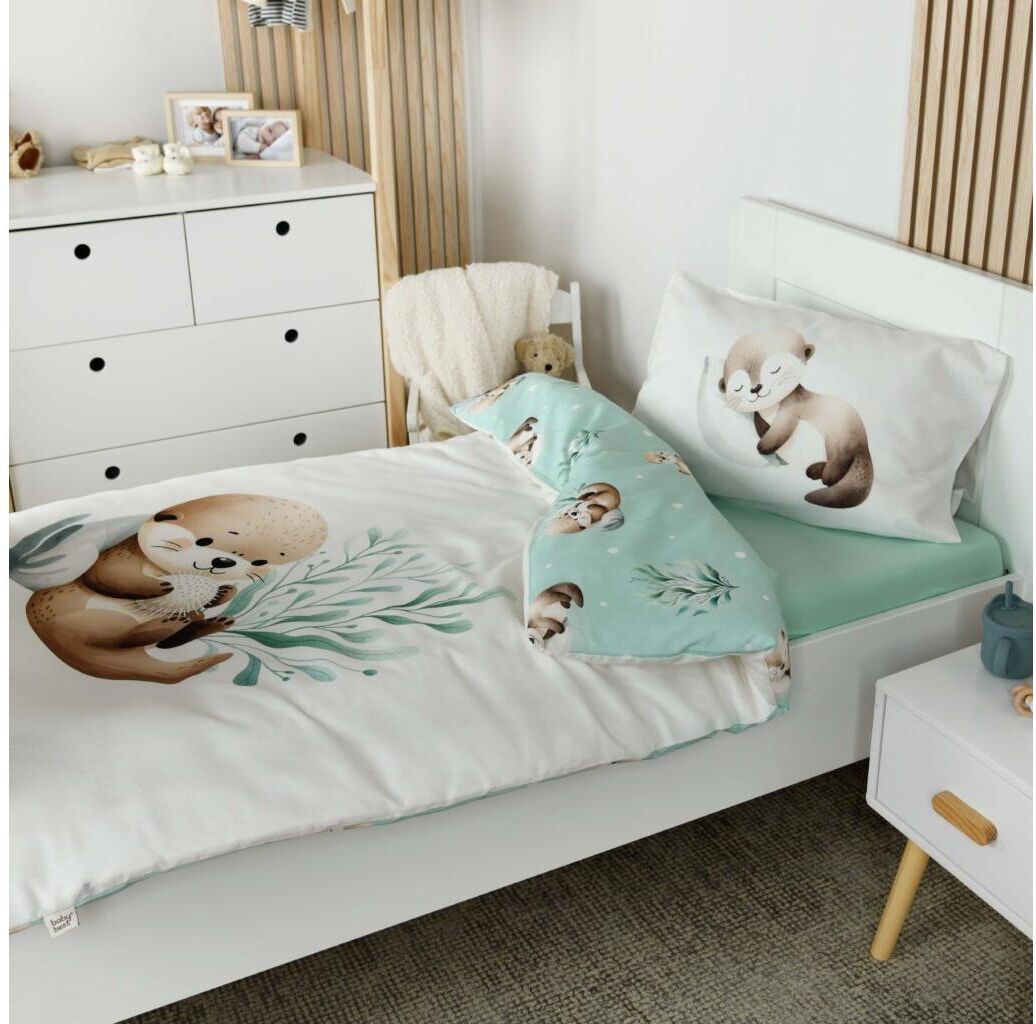 Kinderbettwäsche HERDING "Schnuffel-Otter", grün (multicolour), B/L: 100cm x 135cm, 1 Stk., 1 Stk., Renforcé, B/L: 40cm x 60cm, 2, Renforcé, Obermaterial: 100% Baumwolle, Bettwäsche, Kinderbettwäsche, Wendebettwäsche multicolour B/L: 100cm x 135cm, 1 Stk.