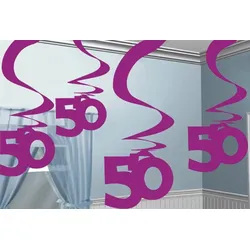 5 Swirl Girlanden 50. Geburtstag `Pink Shimmer`