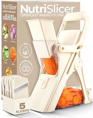 NutriSlicer Upright Mandoline Slicer - 5 Stainless Steel Blades, BPA-Free and Dishwasher Safe