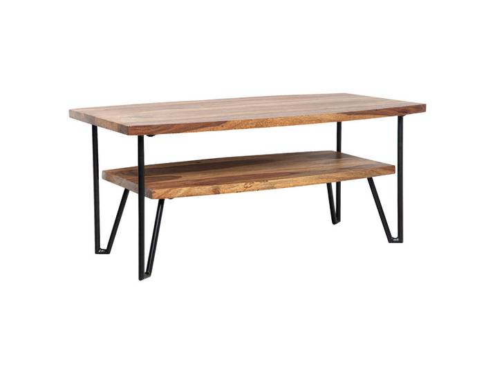 Mid.you Couchtisch, Braun, Holz, Sheesham, massiv, rechteckig, konisch, offenes Fach, Holzmöbel, Holztische, Couchtische Holz