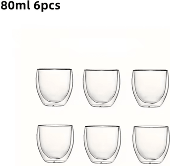 Inspire Essentials Double Wall Insulated Glass Coffee Cups Clear Espresso Mugs For Hot And Cold Drinks 80ml 6pcs