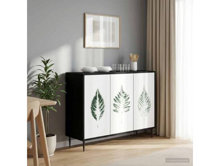 Jkghdrt Sideboard Hanau Schwarz Eichen-Optik 102 x 33 x 76 cm Holzwerkstoff Stauraumschrank, erhöhte Füße, dekoratives Muster, pflegeleichte Oberfläche, Montage zu zweit empfohlen