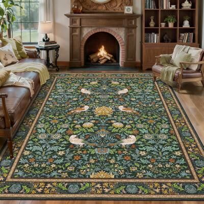 "Garvee Modern 10'X13'Area Rug,Vintage Botanical Bird Floral Boho Rug - 2'3"" x 12' Runner"