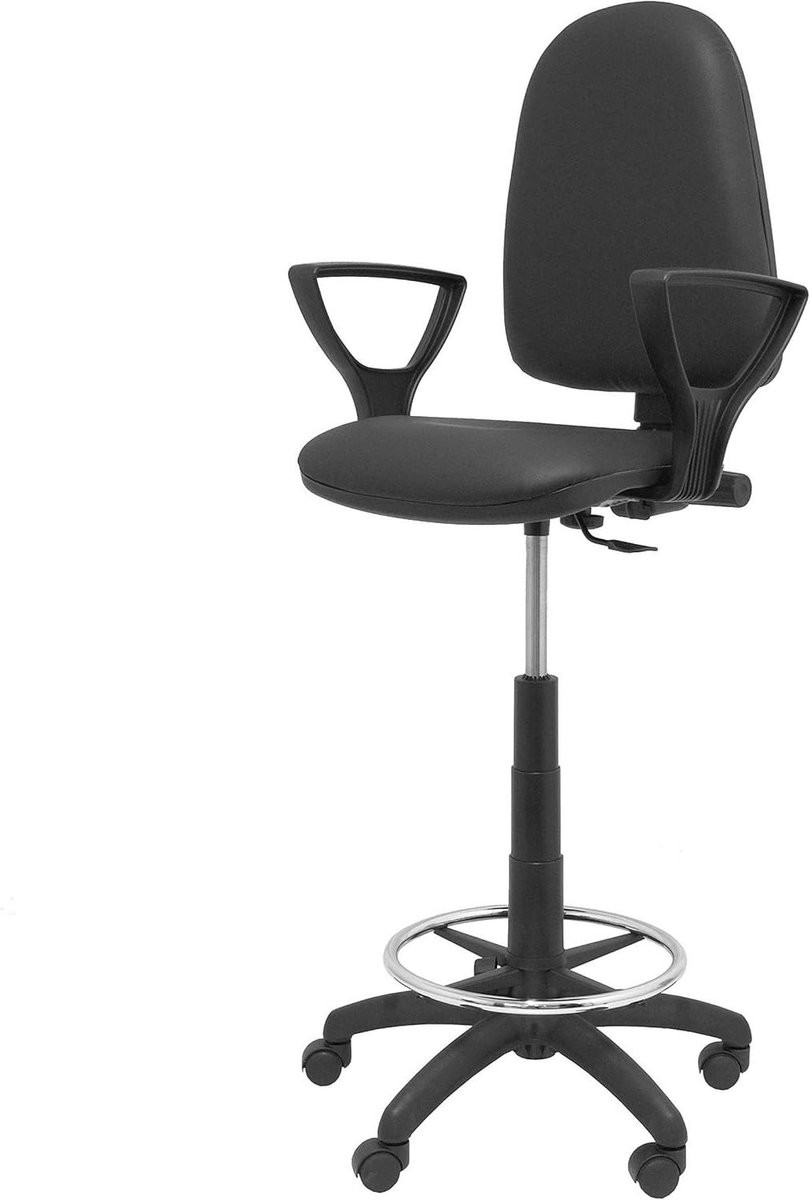 Zwarte Bureaustoel Kruk - Comfortabele Kantoor Tabouret met Zwenkwielen en Armleuningen