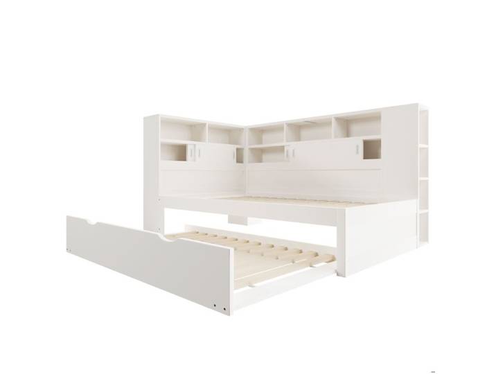 Lit combiné enfant blanc 90 x 200 cm avec lit gigogne 90 x 190 cm rangements et prise USB