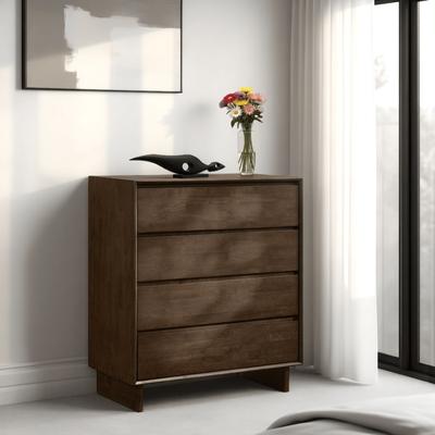 Benjara Genu Tall Dresser Chest, 4 Drawers, Fingertip Handles, Walnut Brown