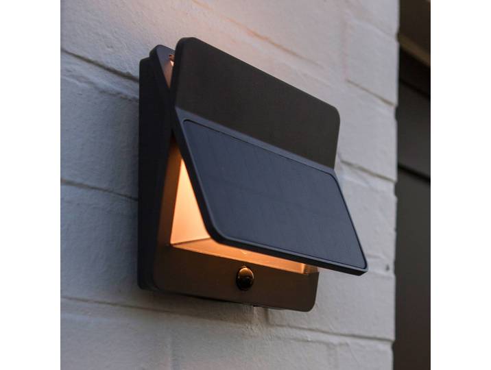 LUTEC LED-Solar-Außenwandlampe ALETA, dunkelgrau 18 cm Sensor IP54 ALETA, alu / grau / zink, Aluminium, Modern, Wandleuchte außen