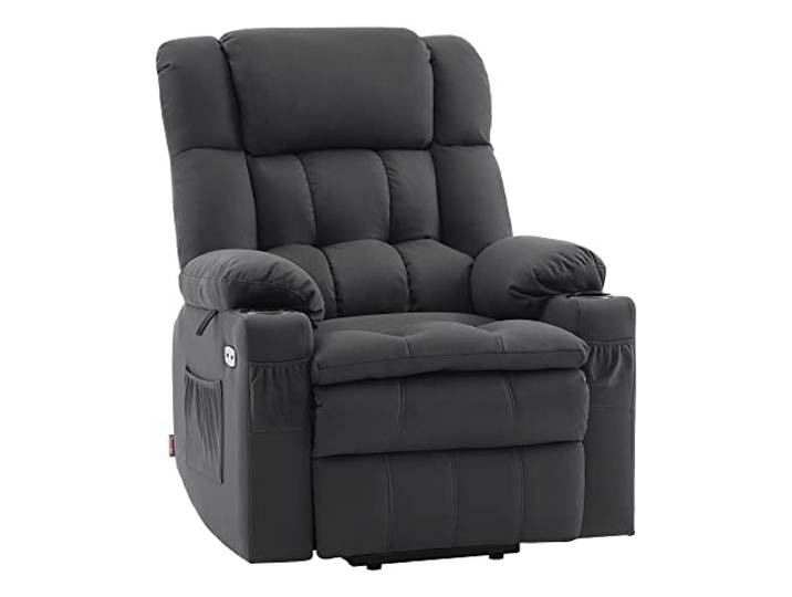 M MCombo elektrische Aufstehhilfe Relaxsessel 7546, mit 3 Motoren getrennt verstellbar, Liegeposition bis 165°, TV Sessel mit USB, für Senioren Wohnzimmer (Dunkelgrau-Mikrofaser)