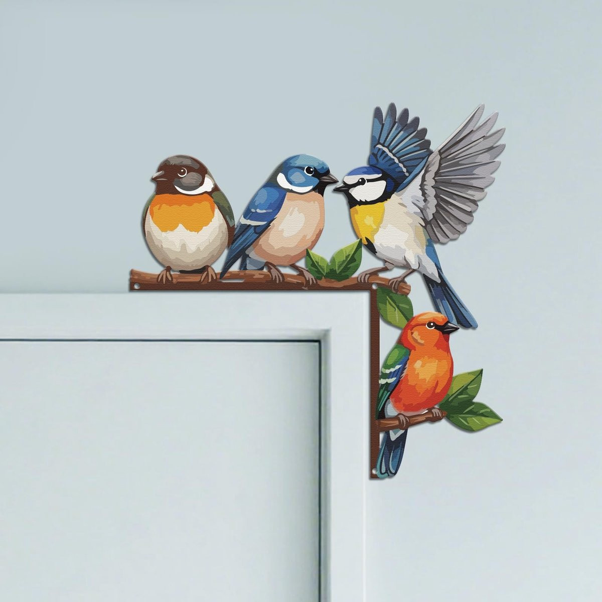 Omgoods CUTHOLLOW Metalen Deurlijst Decoratie met Kleurrijke Vogels