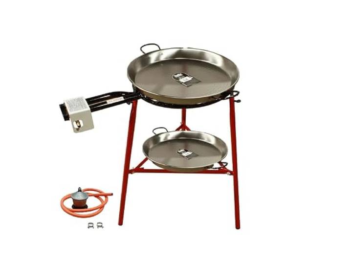 FERRETERIA LEPANTO Paella-Set, Paella-Set, Butangasbrenner, Paella-Pfanne aus poliertem Stahl, Gasregler + 1,5 m Schlauch, Halterung mit 3 verstärkten Beinen (poliert, 55 cm)