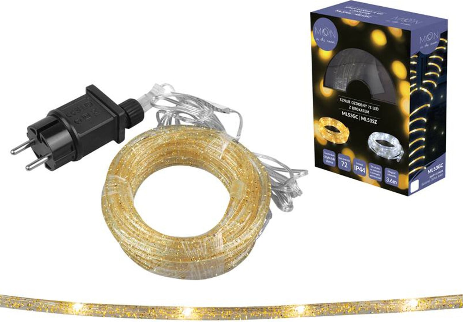 Moon In The Room Kerstverlichting met 72 LED's en glinsterende gouden lampen in warm wit licht