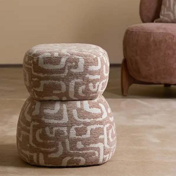 Light & Living Poef Leyla Terracotta en Beige - Rond