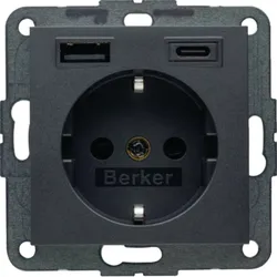 BERKER Steckdose 1-fach anthrazit matt 1USB-A Unterputz 48141606 1USB-C mit BS USB IP20