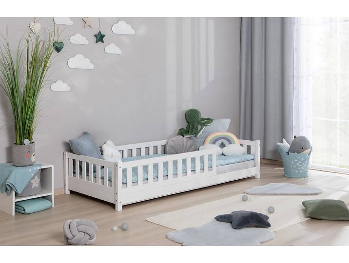 Lit maison massif Lou 90 x 200cm Avec sommier à lattes Blanc/Epicéa blanc
