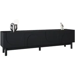 TV-Schrank mit gewölbten Türen 169x34x45 cm in Schwarz aus MDF und Spanplatte – Grifflos, mit Einlegeböden und stabilen Metallfüßen