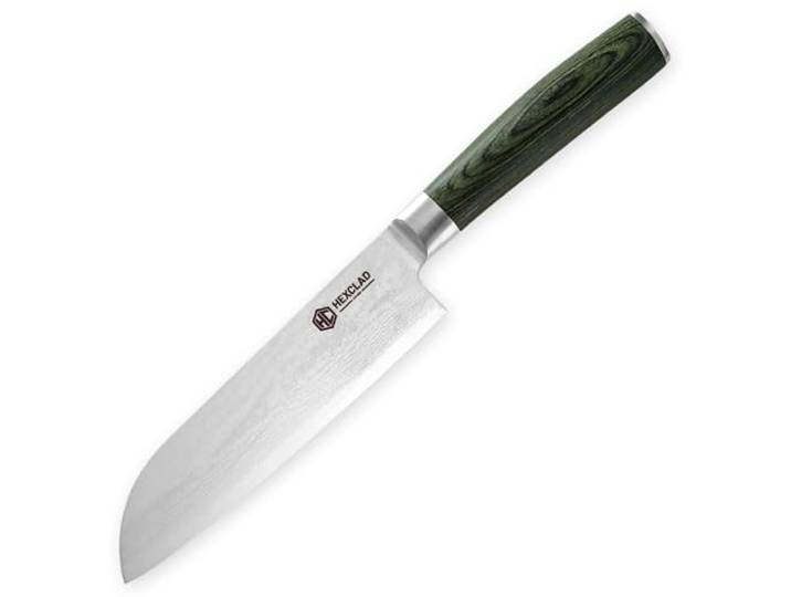HexClad Santokumesser 18 cm – japanisches Küchenmesser, Damaststahl 67-lagiger Damaststahl, Pakkaholzgriff, Allroundmesser zum Hacken, Würfeln & Schneiden, extra scharf