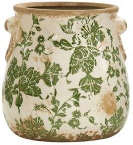Nearly Natural "6.5"" Tuscan Ceramic Green Scroll Planter"