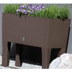 POWERTEC GARDEN 2in1 Design-Pflanzkasten in Rattanoptik, ca. 60 x 25 x 46 cm - Dunkelbraun