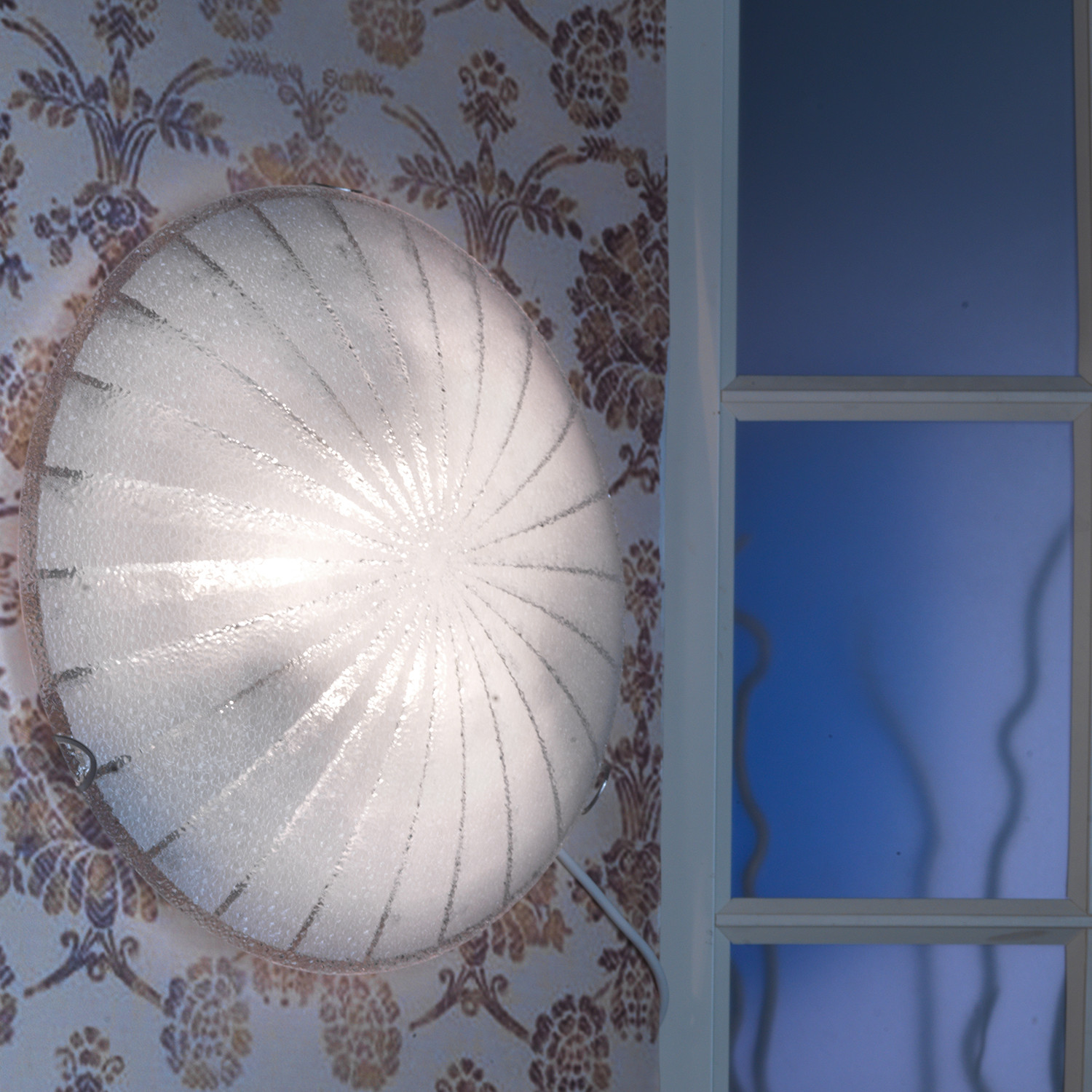 home24 Plafondlamp Crux wit, Ø 30 cm, glas en metaal, E27