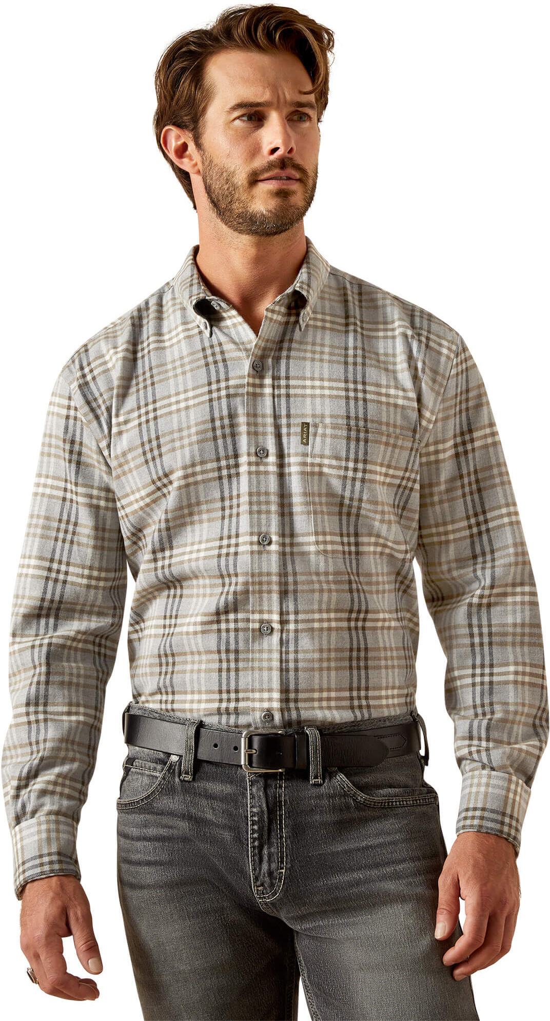 Men's Simmental Shirt in Grey Plaid, Size: Small by Ariat