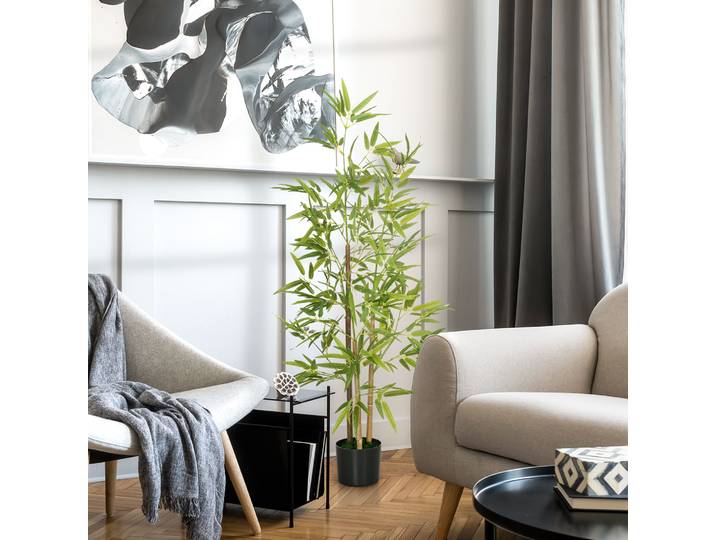 HOMCOM Bambou Artificiel 120cm avec Pot Décoration Intérieure