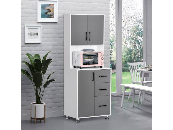 HOMCOM Buffet Cuisine Multi-Rangements Gris Blanc 60x40x160cm