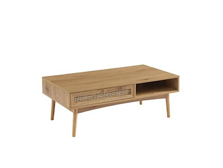 BAÏTA Couchtisch INES, Eichenoptik und Rattangeflecht, 115 cm