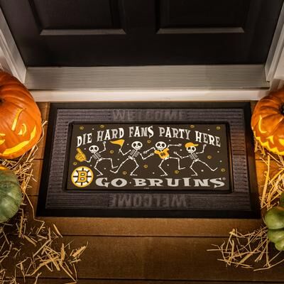 Evergreen "Boston Bruins Flocked Coir Halloween Sassafras Switch Door Mat - 22"" x 10"""