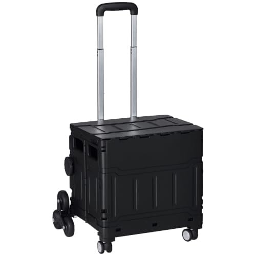 HOMCOM Boodschappentrolley Inklapbaar Traploper Zwart, H x B x D: 100 x 52 x 48 cm