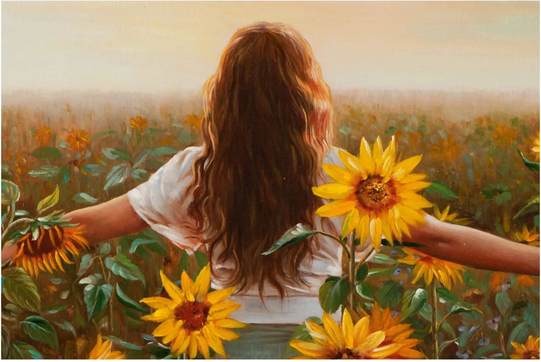image LAND Frau im Sonnenblumenfeld